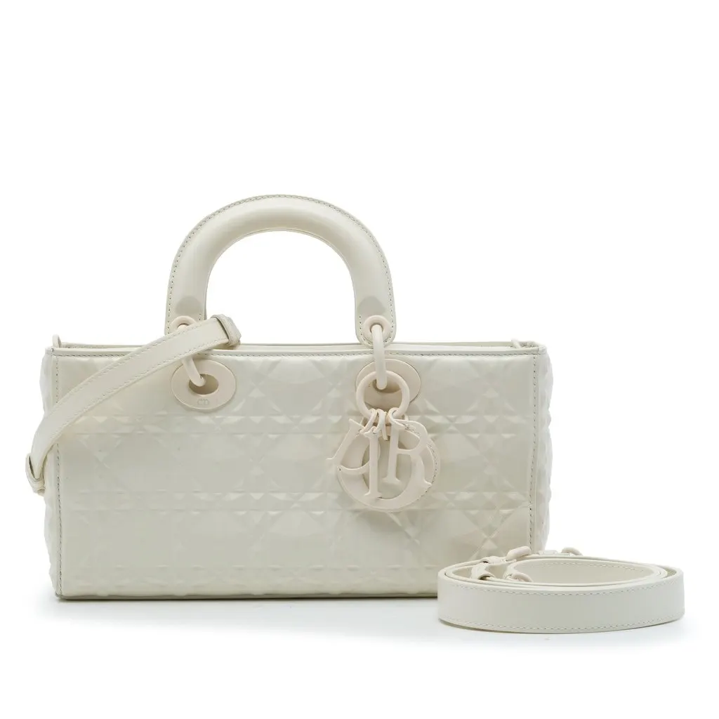 Dior Medium Calfskin Cannage Diamond Lady D Joy White Leather Very good - Front View