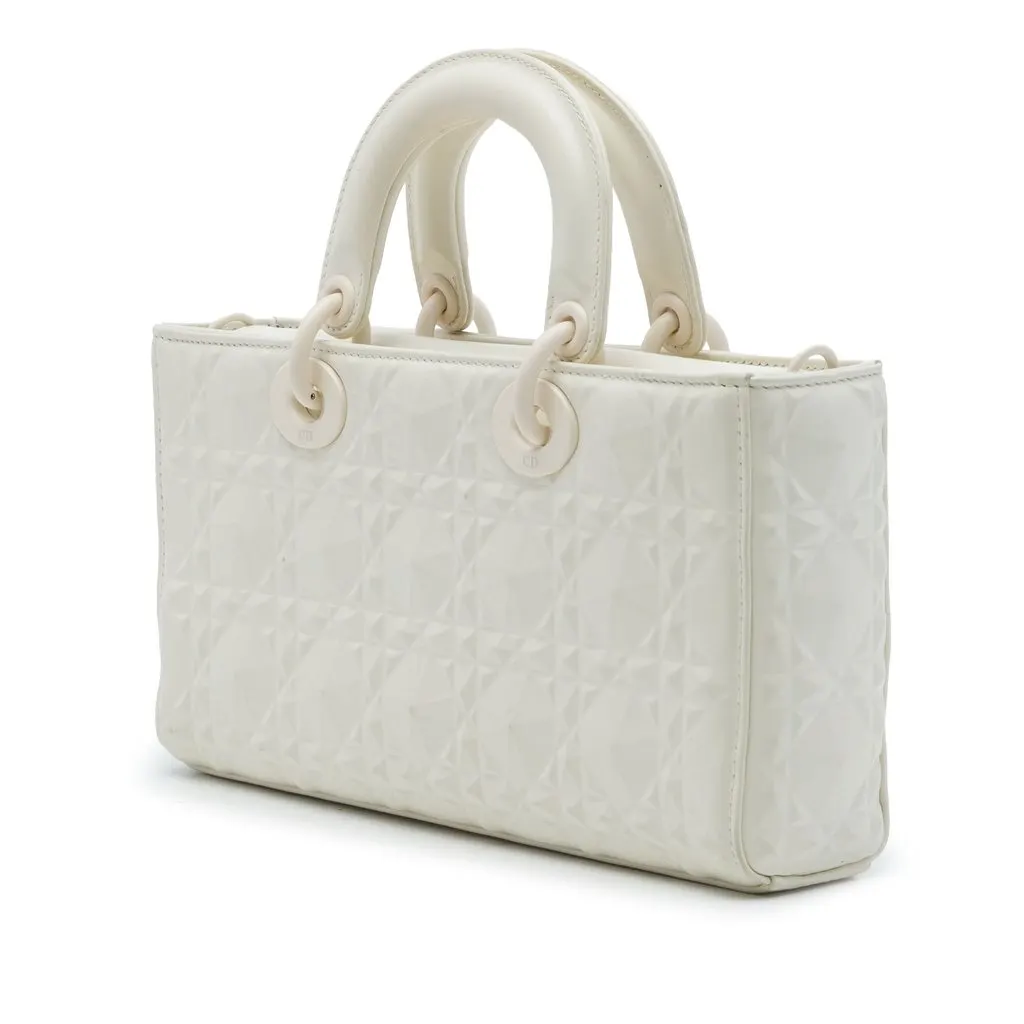 Dior Medium Calfskin Cannage Diamond Lady D Joy White Leather Very good - Back View