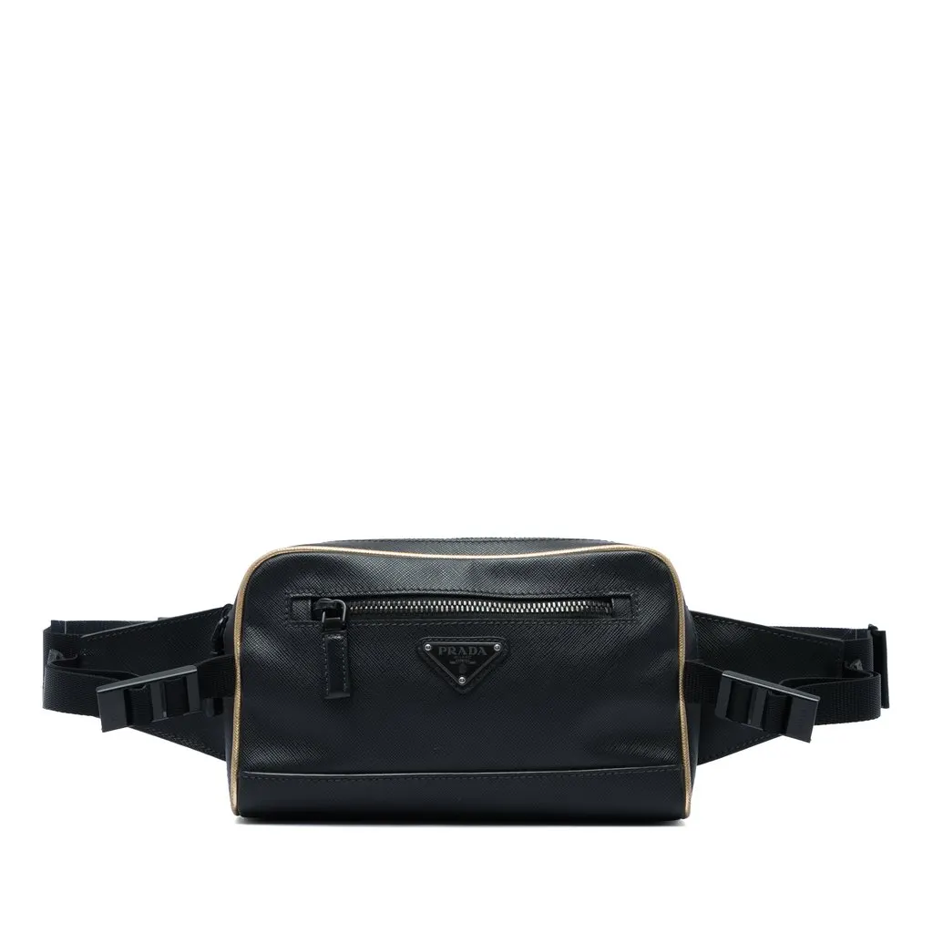 Prada Saffiano Belt Bag Black Leather Very good - Front View