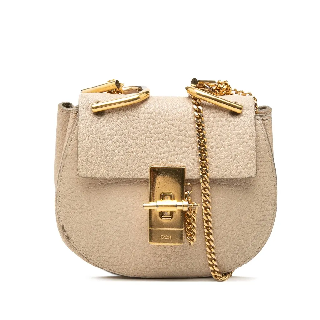 Chloé Nano Grained Calfskin Drew Crossbody Brown Leather Very good - Front View