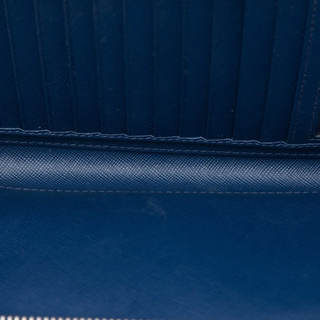 Prada Saffiano Double Zip Long Wallet Blue Leather Very good - Model View