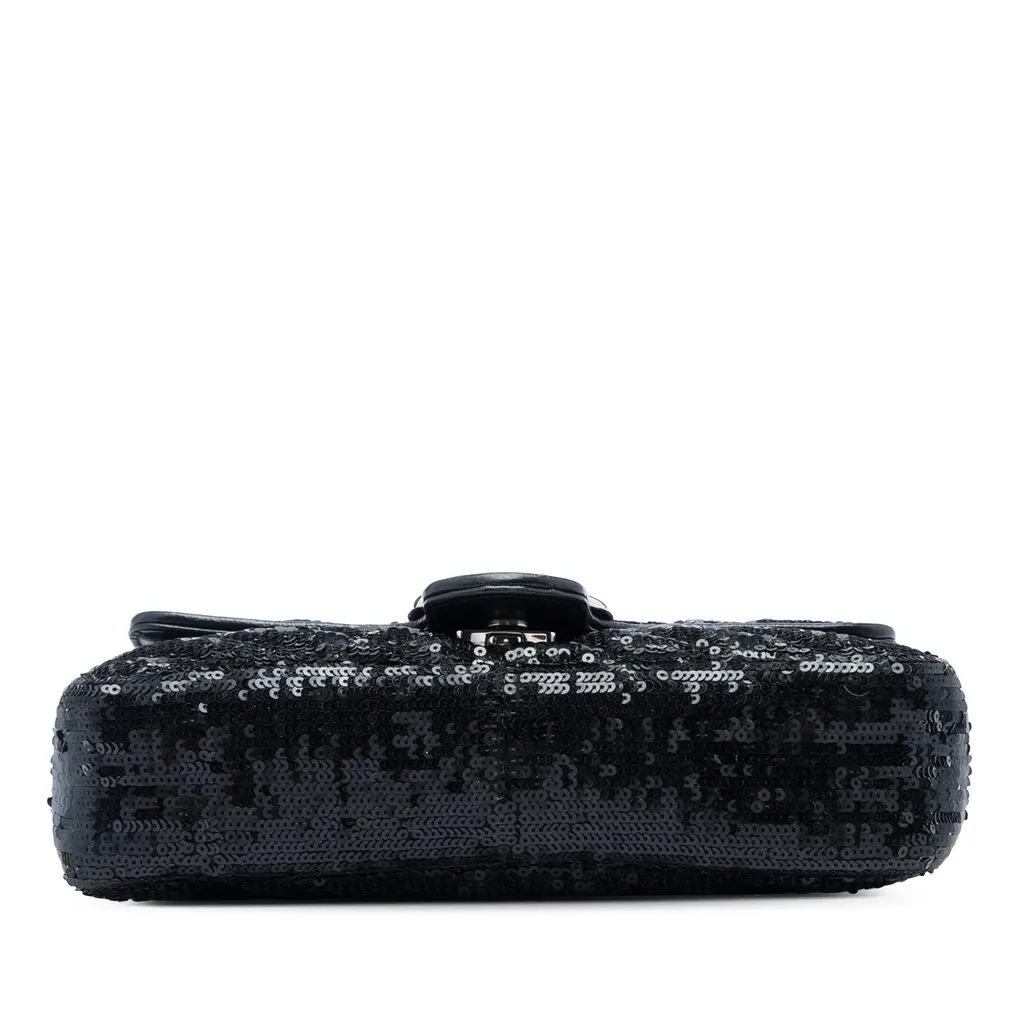 Gucci Small GG Marmont Matelasse Diagonal Sequin and Calfskin Torchon Shoulder Bag Black Very good - Inside View