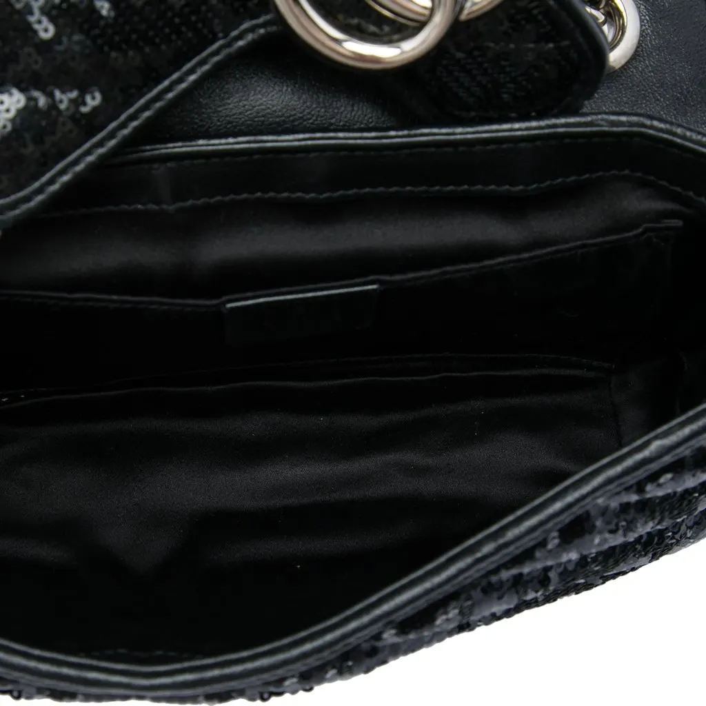 Gucci Small GG Marmont Matelasse Diagonal Sequin and Calfskin Torchon Shoulder Bag Black Very good - Model View