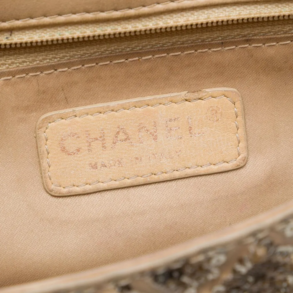 Chanel CC Quilted Sequin Embellished Satin Flap Beige Good - Box View