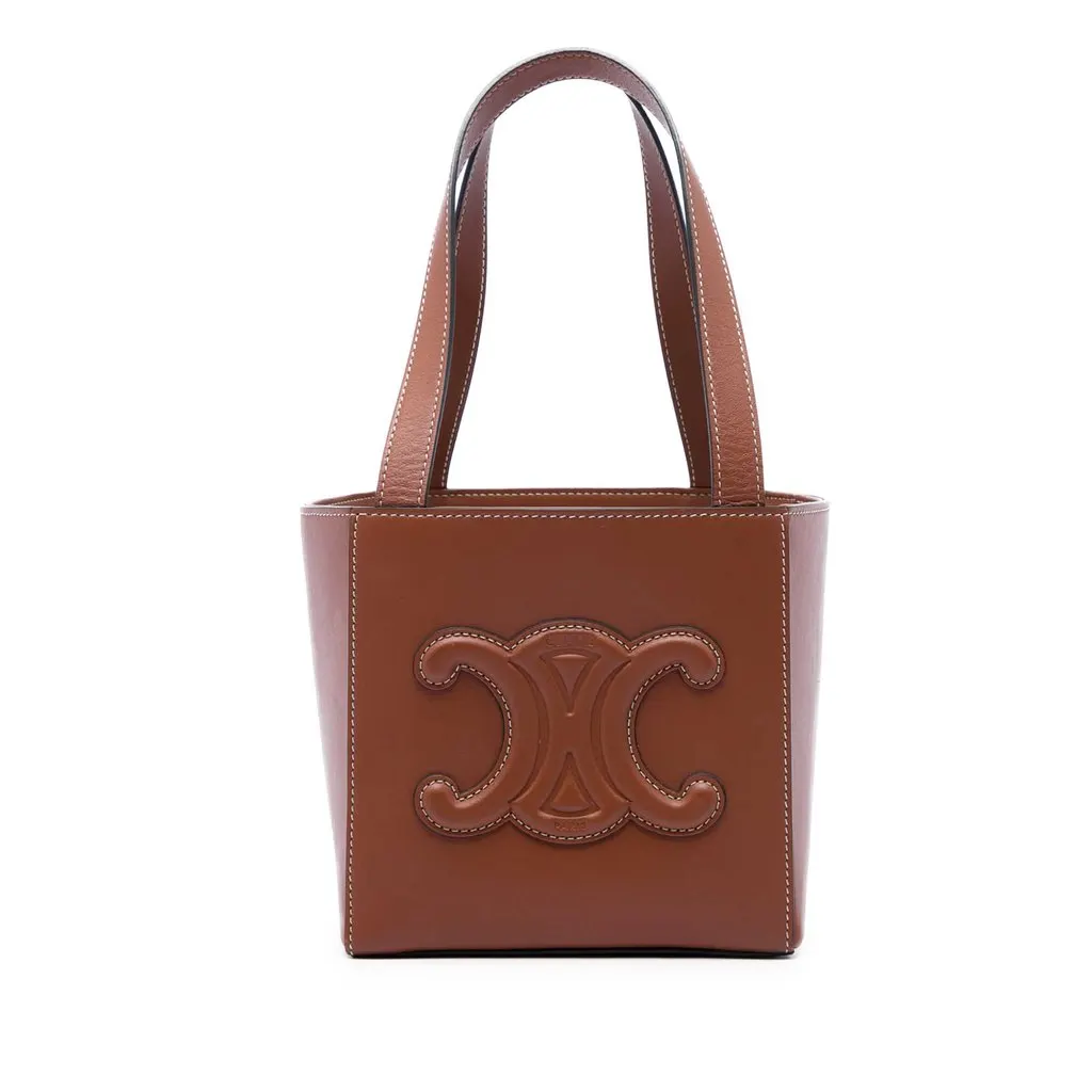 Celine Calfskin Cuir Triomphe Cube Handbag Brown Leather Very good - Front View