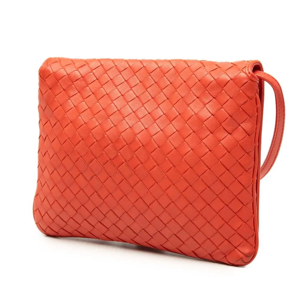 Bottega Veneta Nappa Intrecciato Flap Crossbody Orange Leather Very good - Back View