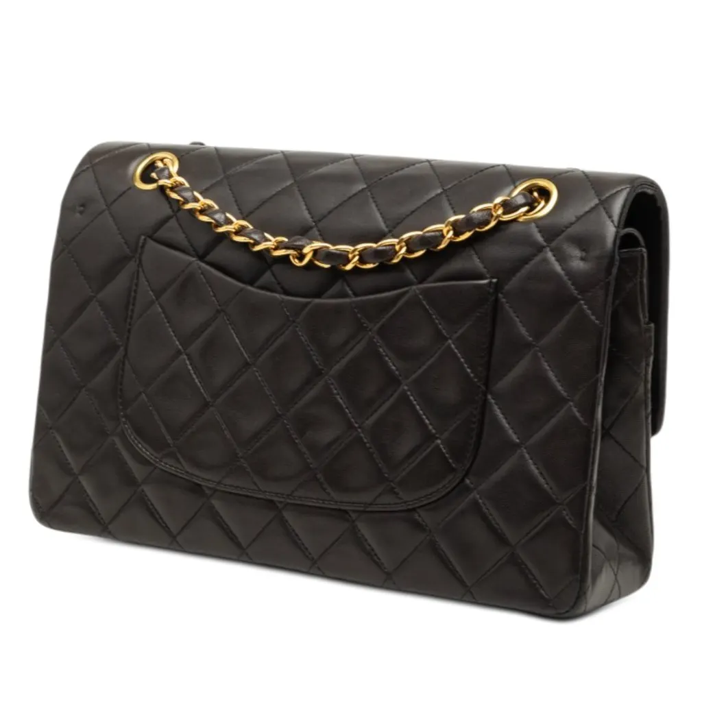 Chanel Medium Classic Lambskin Double Flap Black Leather Very good - Back View