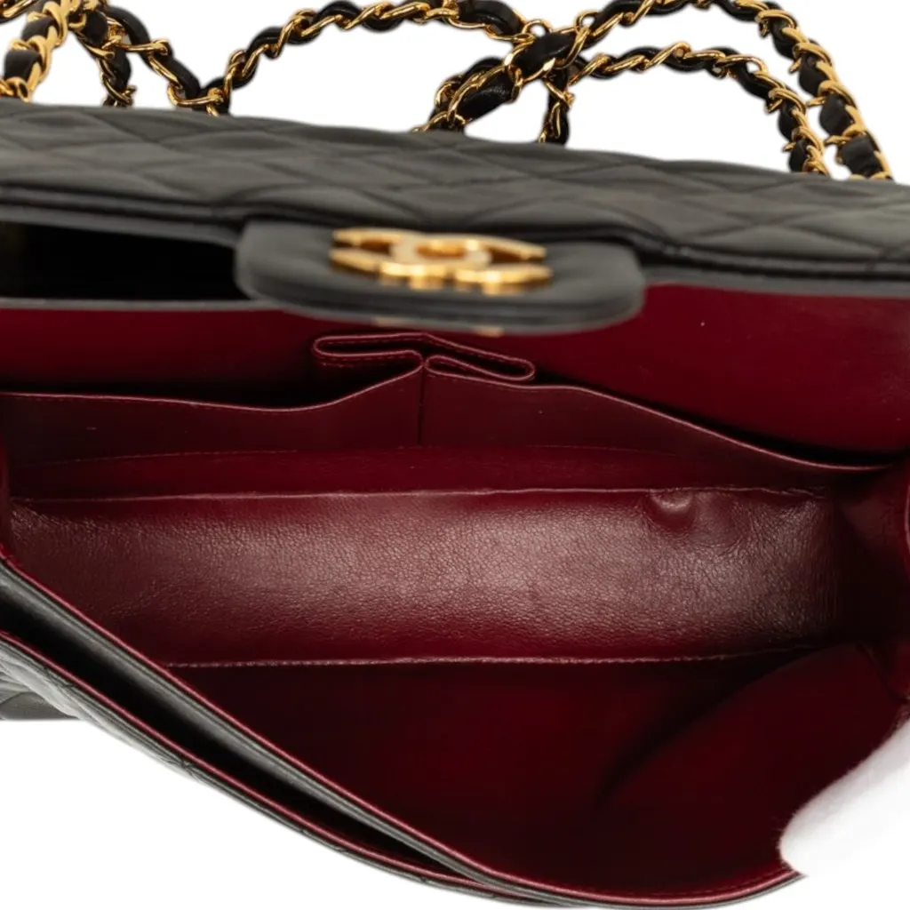 Chanel Medium Classic Lambskin Double Flap Black Leather Very good - Model View