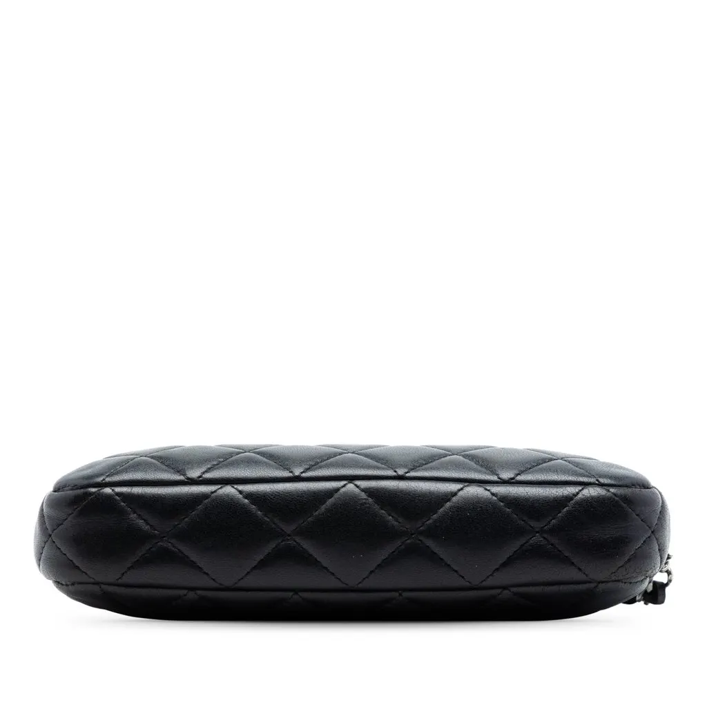 Chanel CC Quilted Lambskin Double Zip Clutch With Chain Black Leather Very good - Inside View