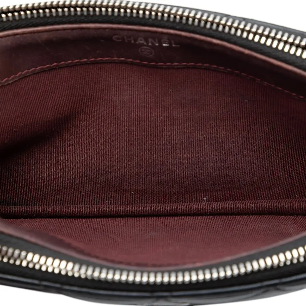 Chanel CC Quilted Lambskin Double Zip Clutch With Chain Black Leather Very good - Model View