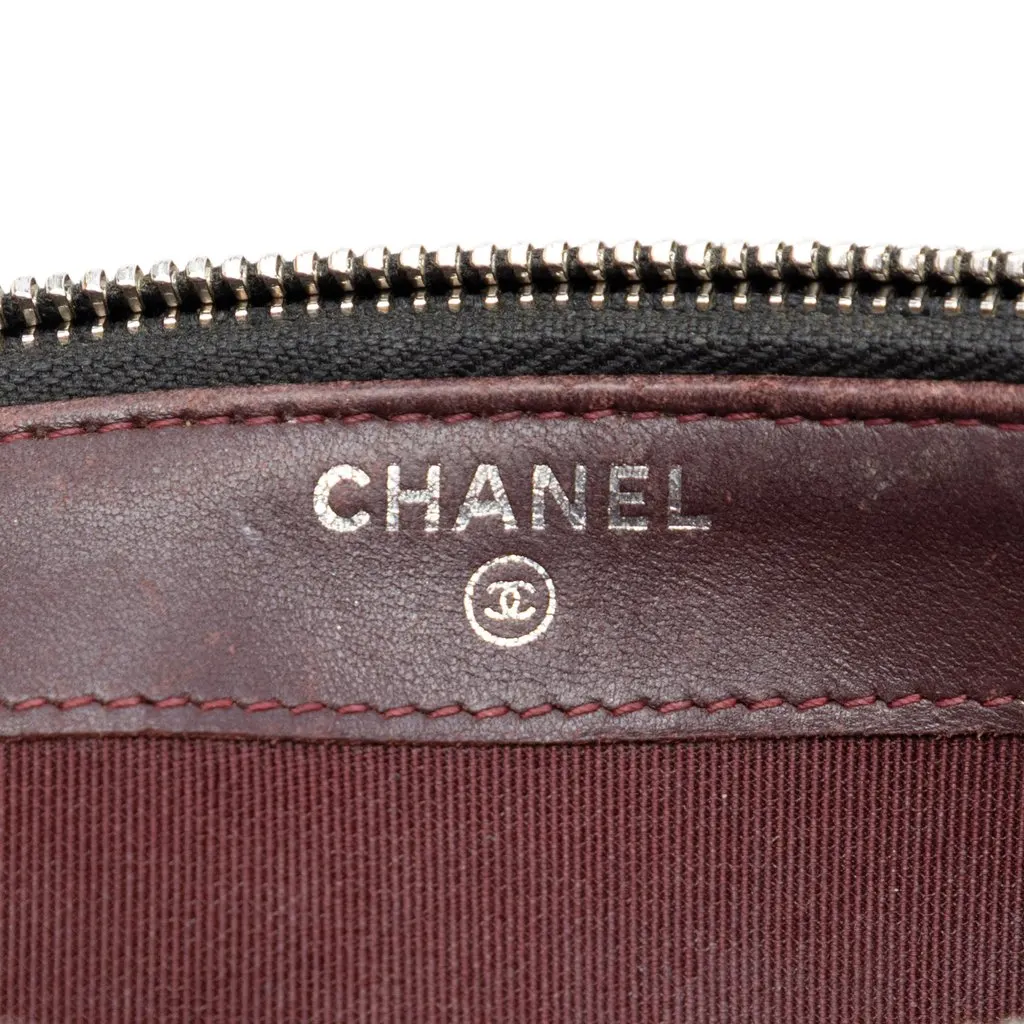 Chanel CC Quilted Lambskin Double Zip Clutch With Chain Black Leather Very good - Box View