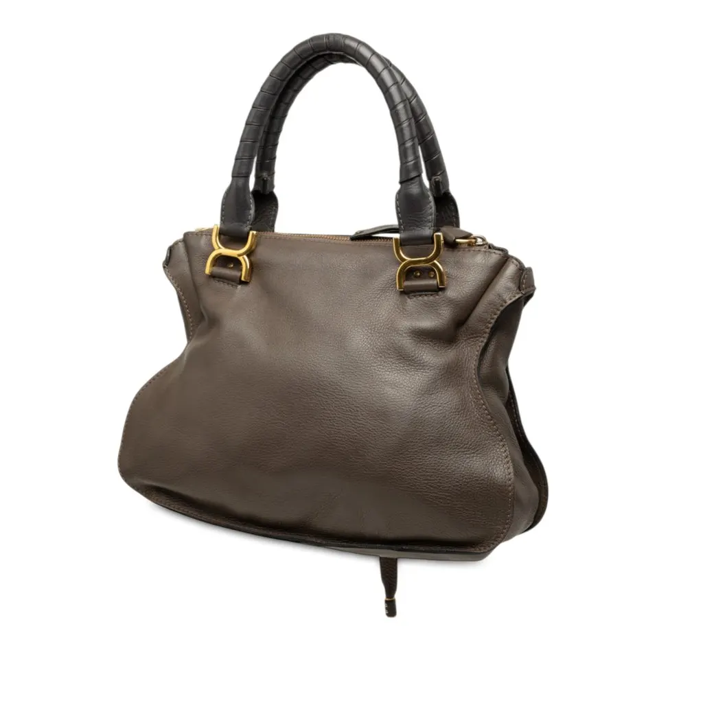 Chloé Medium Pebbled Calfskin Marcie Satchel Brown Leather Good - Back View