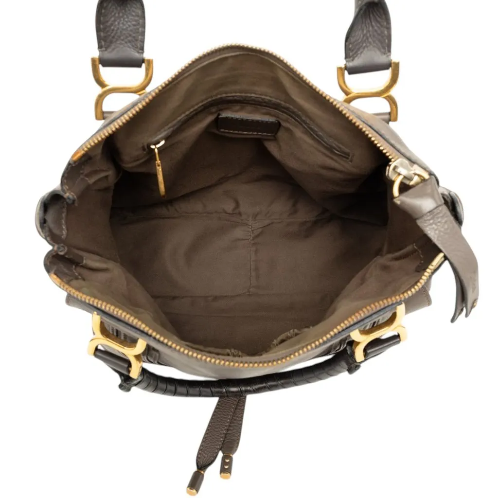 Chloé Medium Pebbled Calfskin Marcie Satchel Brown Leather Good - Model View
