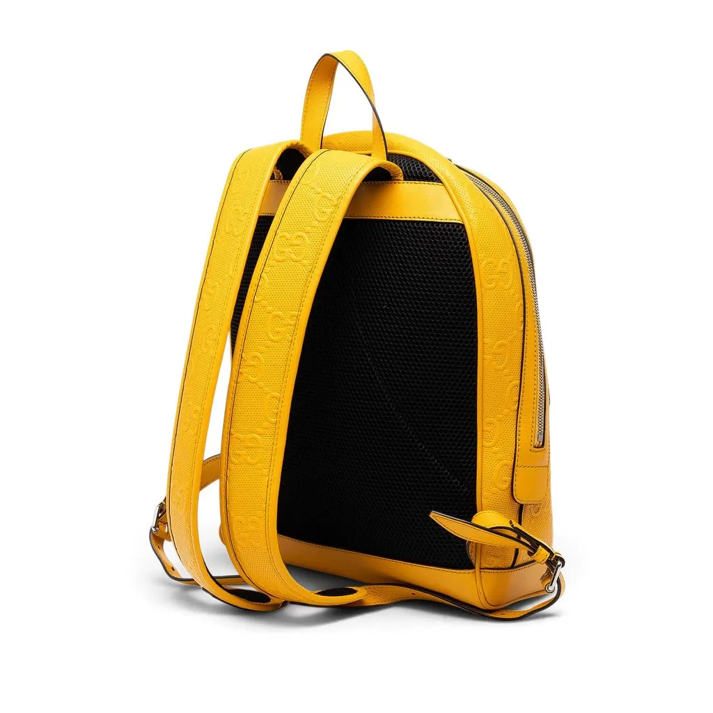 Gucci GG Embossed Perforated Calfskin Backpack Yellow Leather Good - Back View
