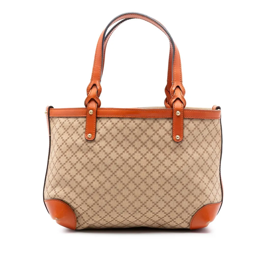 Gucci Small Diamante Canvas Craft Tote Beige Very good - Front View