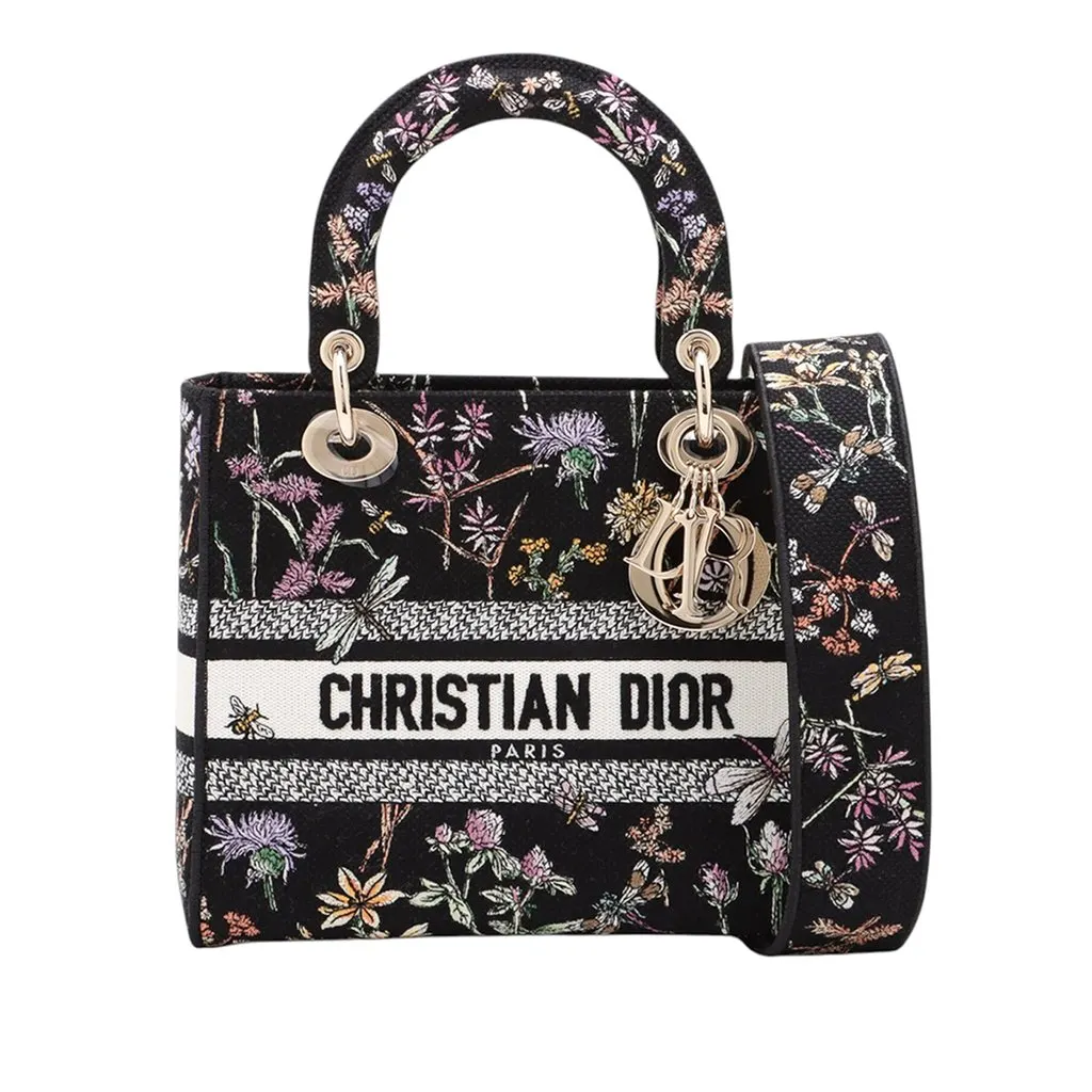 Dior Medium Embroidered Canvas Herbarium Lady D Lite Black Very good - Front View