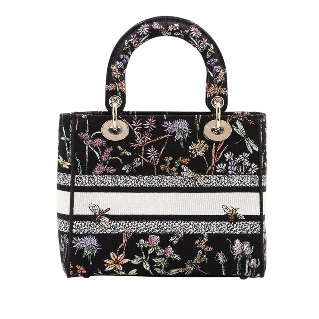 Dior Medium Embroidered Canvas Herbarium Lady D Lite Black Very good - Back View