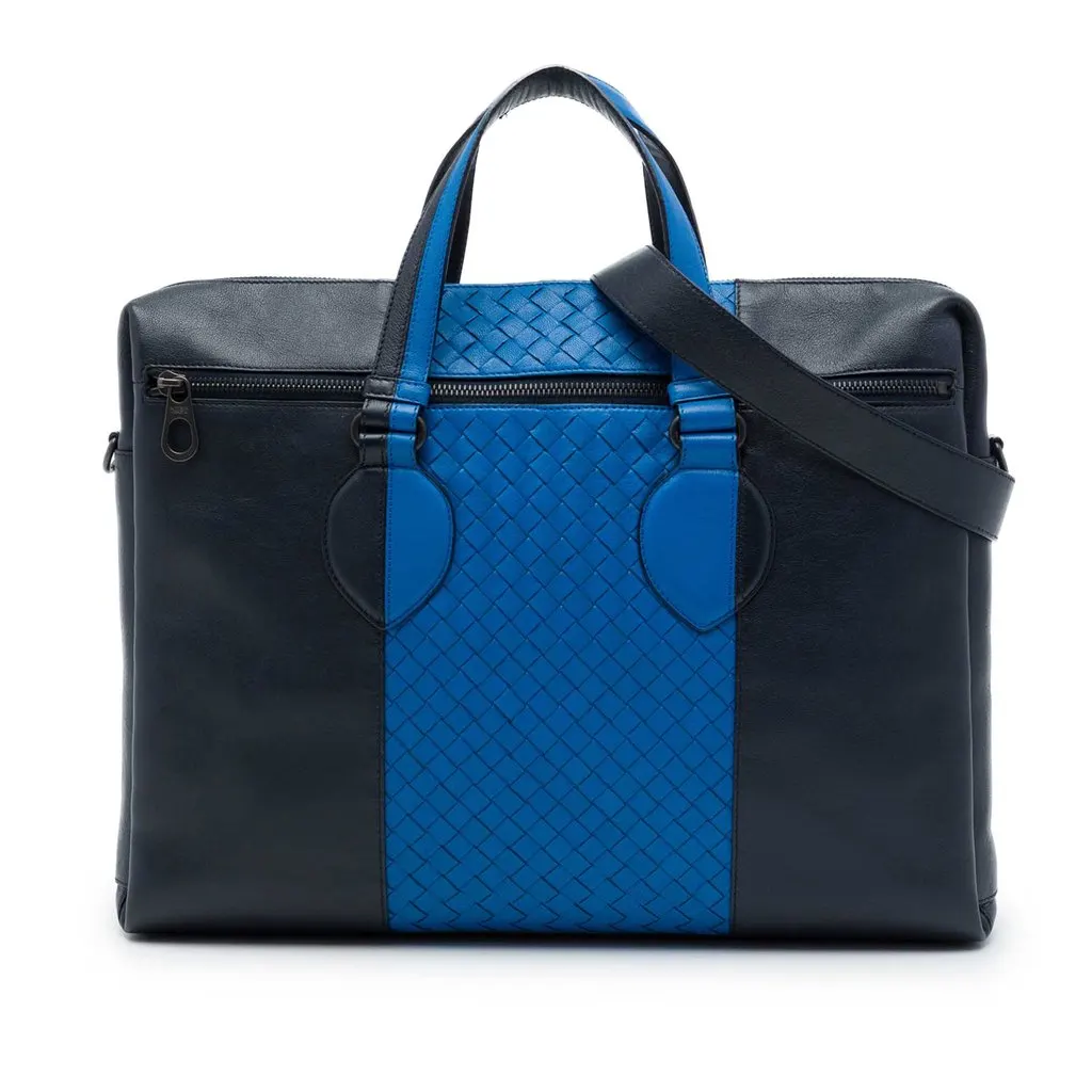 Bottega Veneta Bicolor Nappa Intrecciato Briefcase Black Leather Very good - Front View