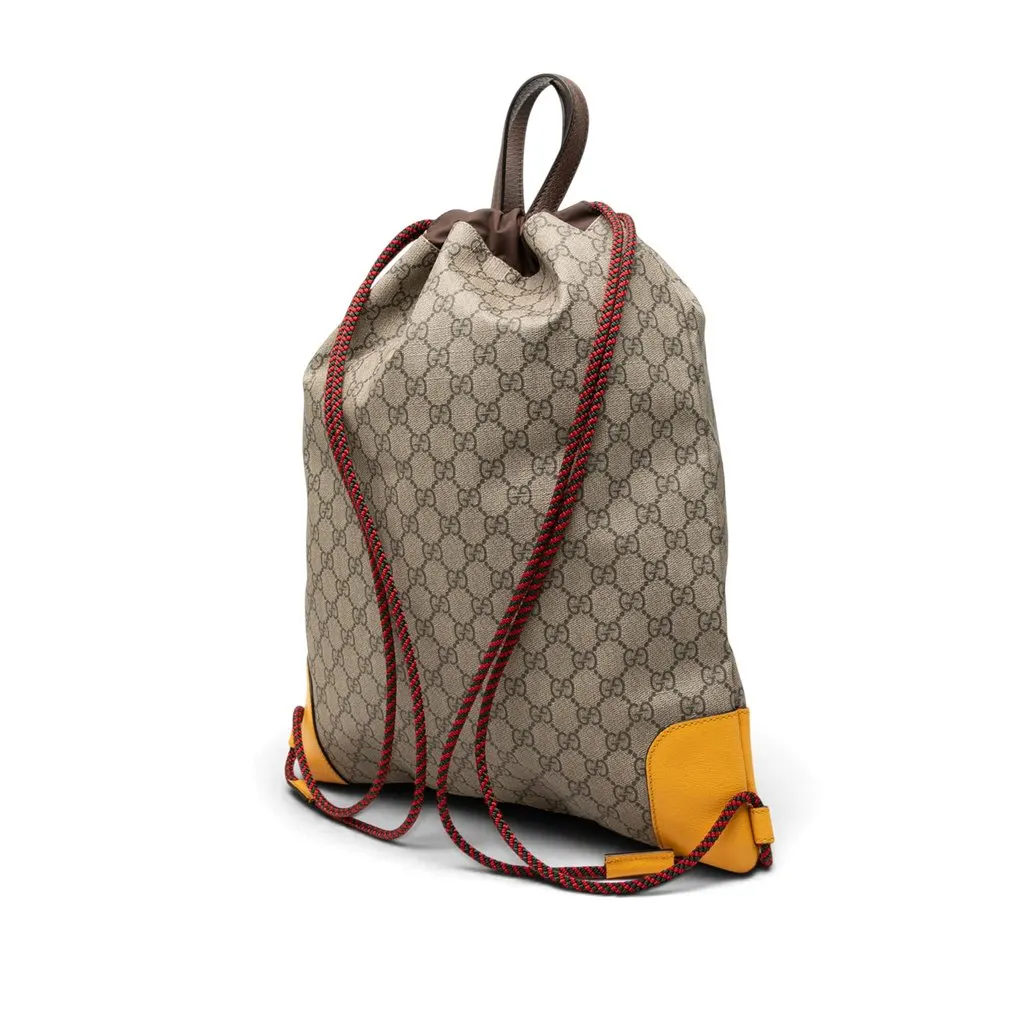 Gucci GG Supreme Neo Vintage Drawstring Backpack Beige Canvas Very good - Back View