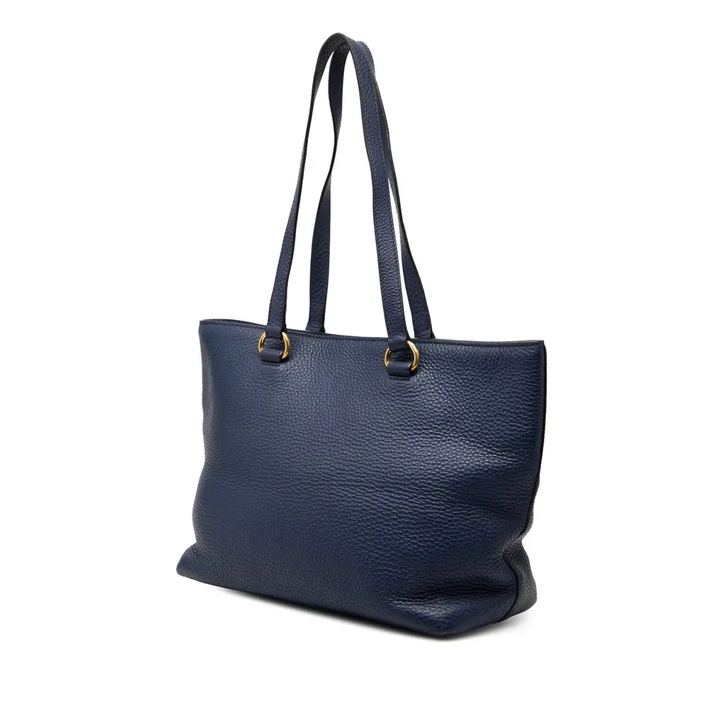 Prada Vitello Daino Canapa Logo Tote Blue Leather Very good - Back View