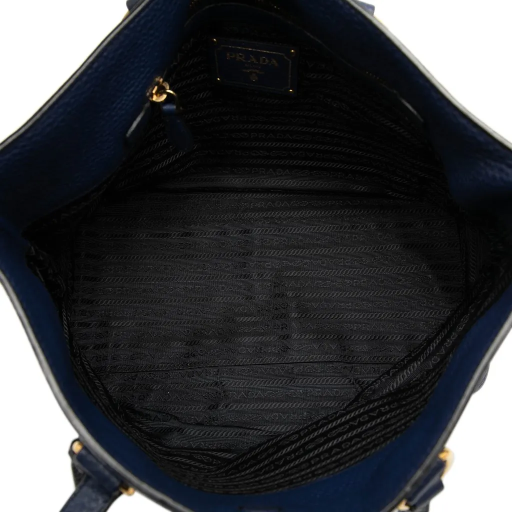 Prada Vitello Daino Canapa Logo Tote Blue Leather Very good - Model View