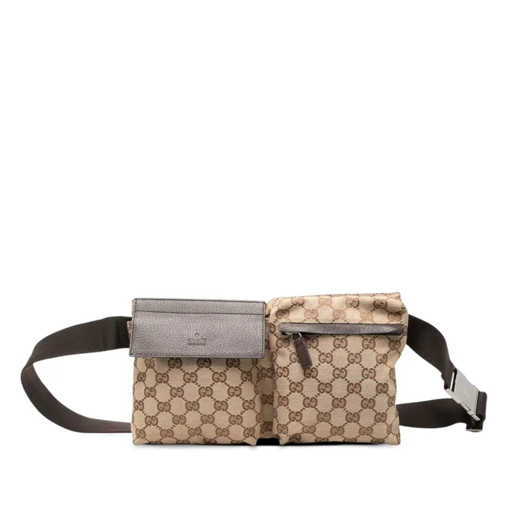 Gucci GG Canvas Double Pocket Belt Bag Beige Very good - Front View