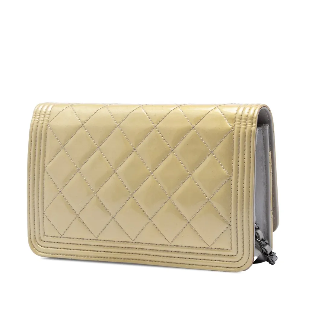 Chanel Quilted Patent Boy Wallet on Chain Beige Leather Very good - Back View
