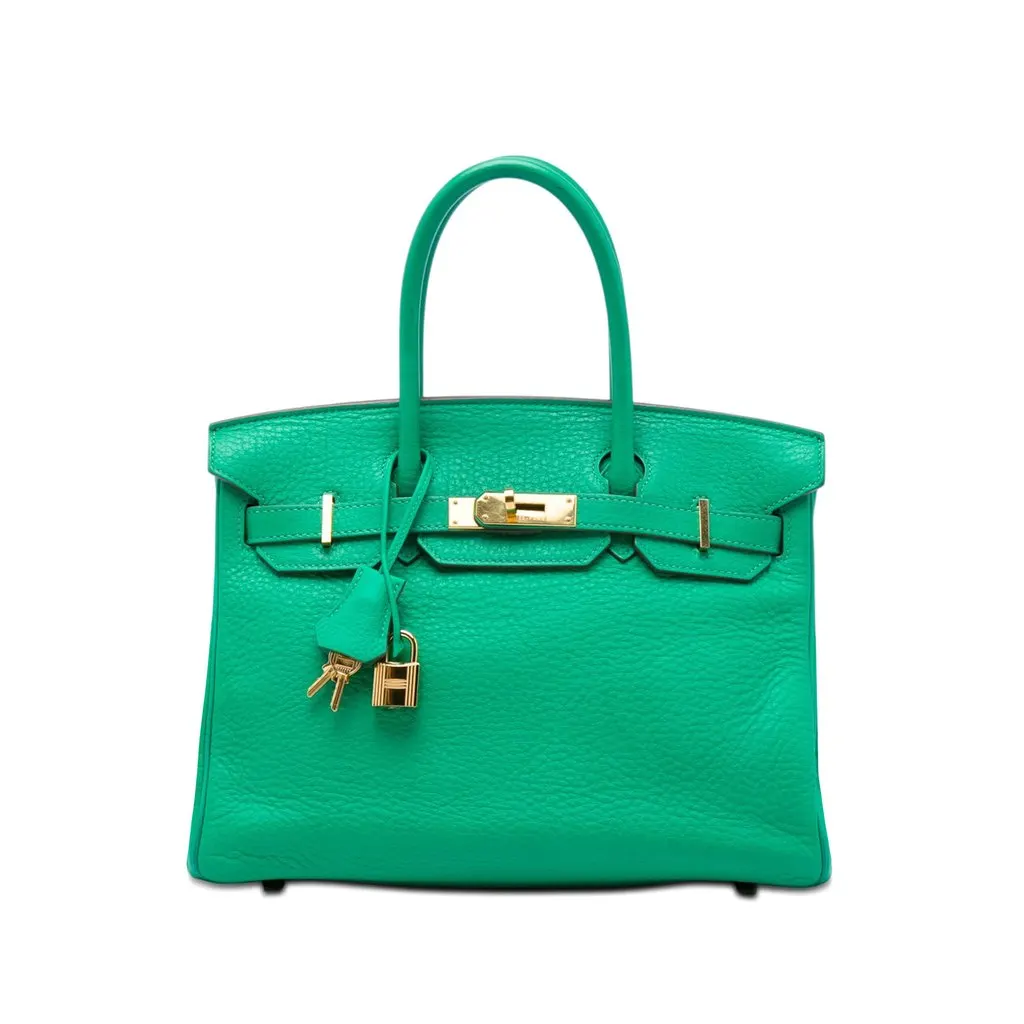 Hermès Clemence Birkin Retourne 30 Green Leather Very good - Front View
