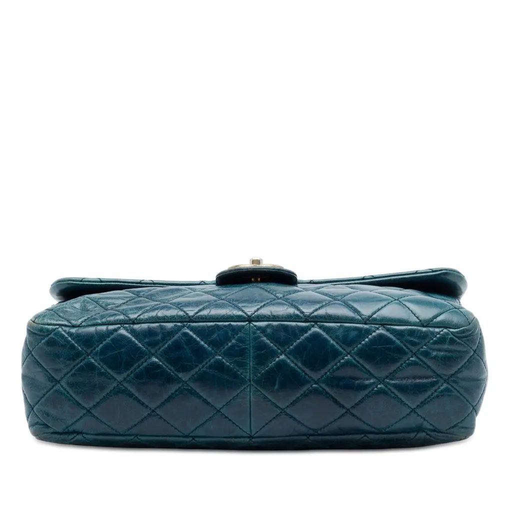 Chanel Medium Glazed Calfskin Castle Rock Top Handle Flap Blue Leather Very good - Inside View