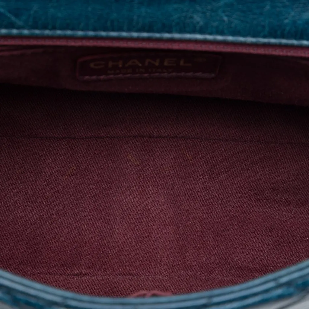 Chanel Medium Glazed Calfskin Castle Rock Top Handle Flap Blue Leather Very good - Model View