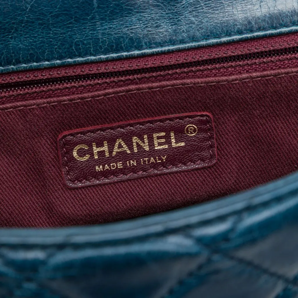 Chanel Medium Glazed Calfskin Castle Rock Top Handle Flap Blue Leather Very good - Box View