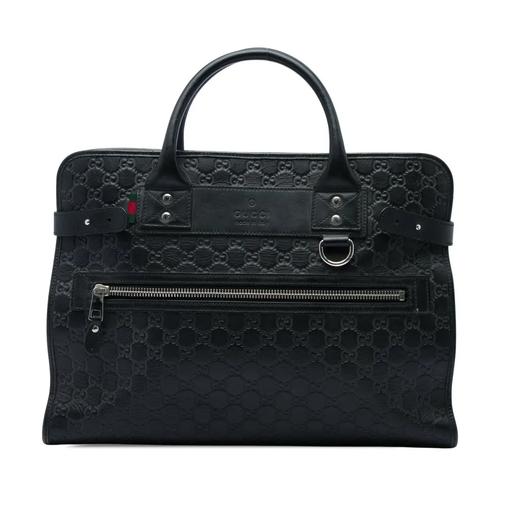 Gucci Guccissima Web Business Bag Black Leather Very good - Front View