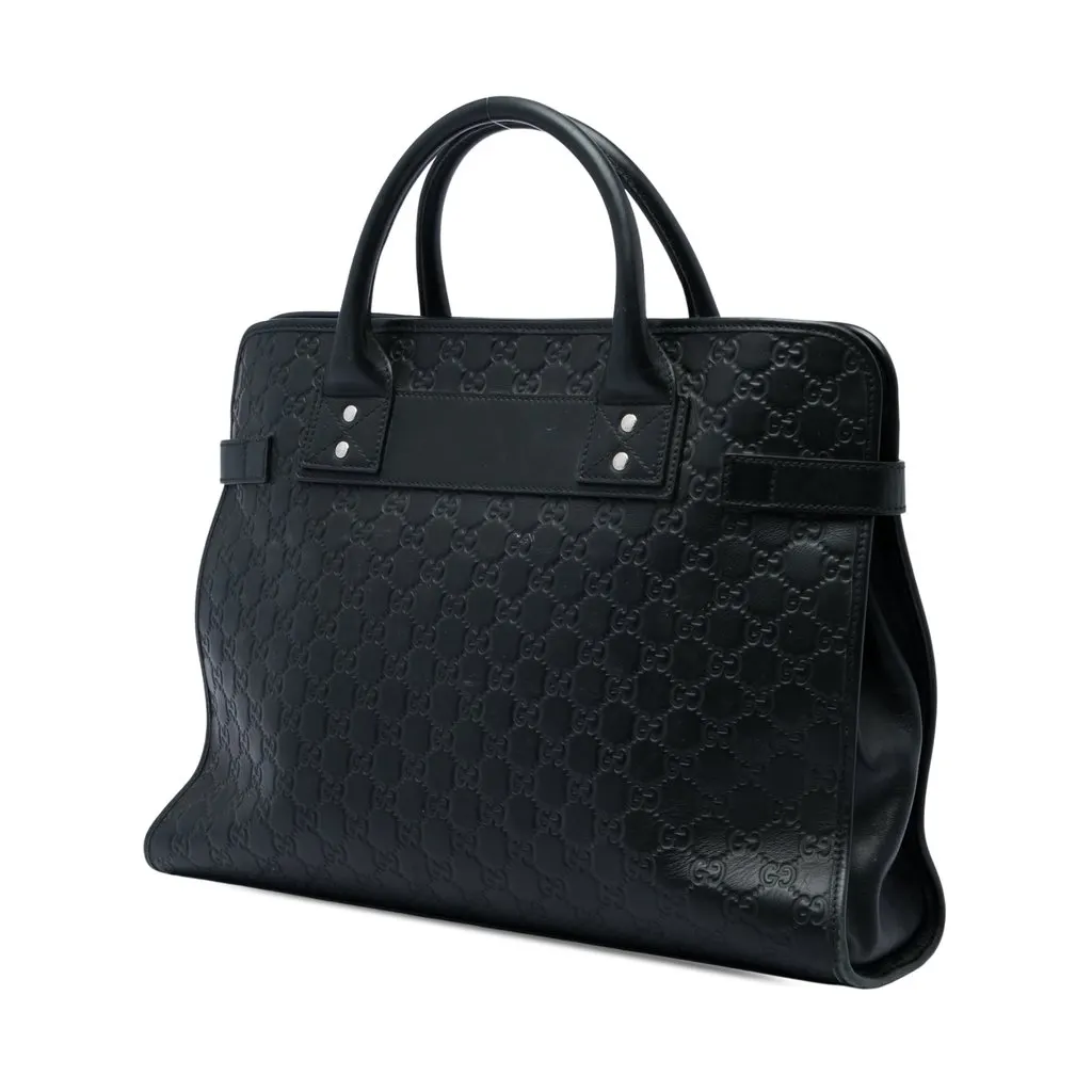 Gucci Guccissima Web Business Bag Black Leather Very good - Back View