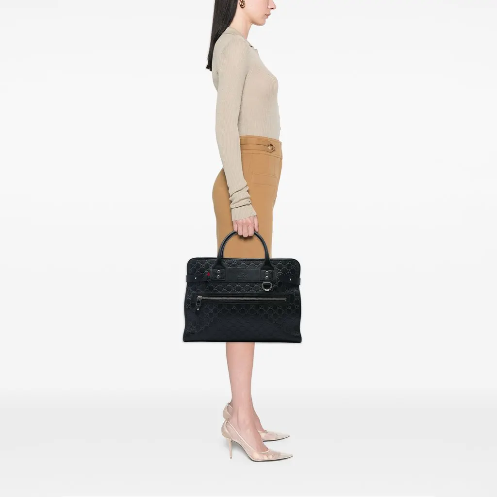 Gucci Guccissima Web Business Bag Black Leather Very good - Box View
