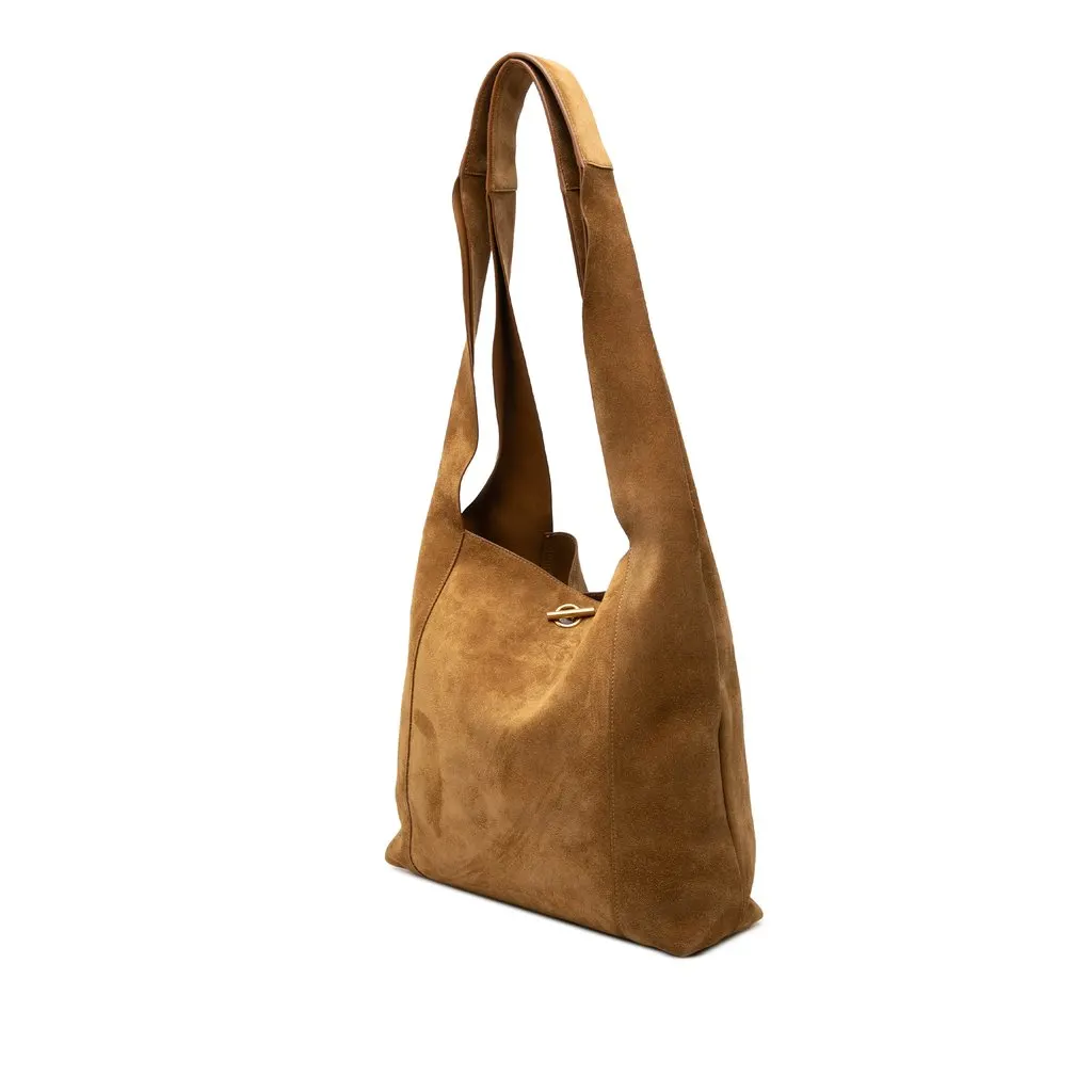 Saint Laurent Suede Tanger Hobo Brown Suede Good - Back View