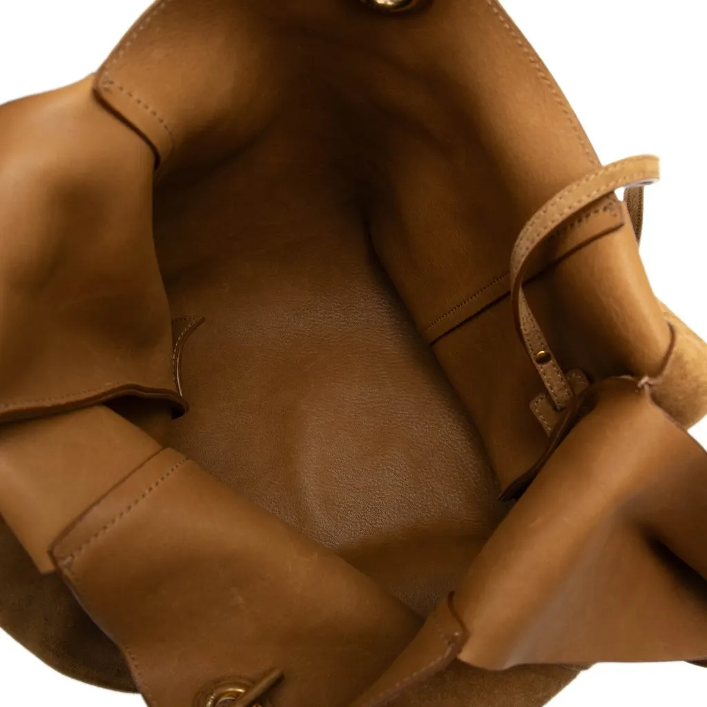 Saint Laurent Suede Tanger Hobo Brown Suede Good - Model View