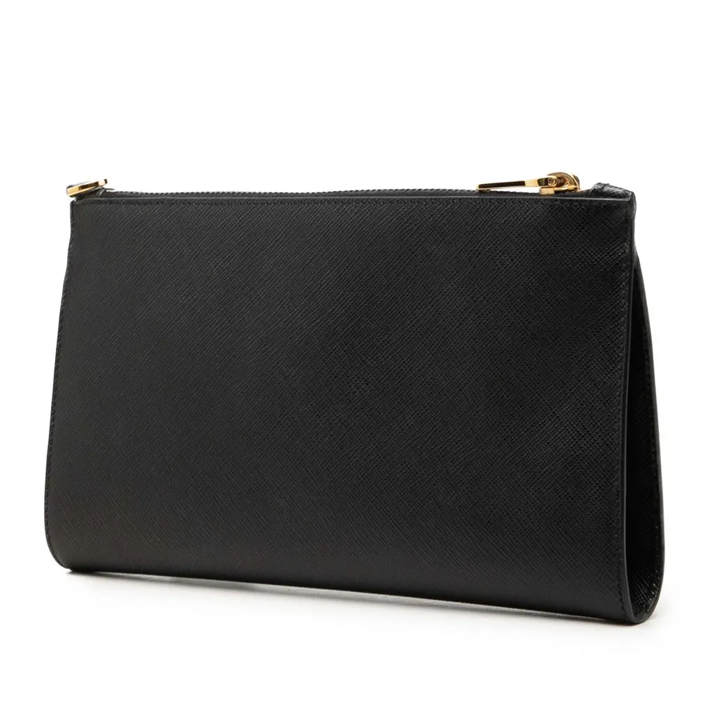Prada Saffiano Bow Clutch Black Leather Very good - Back View