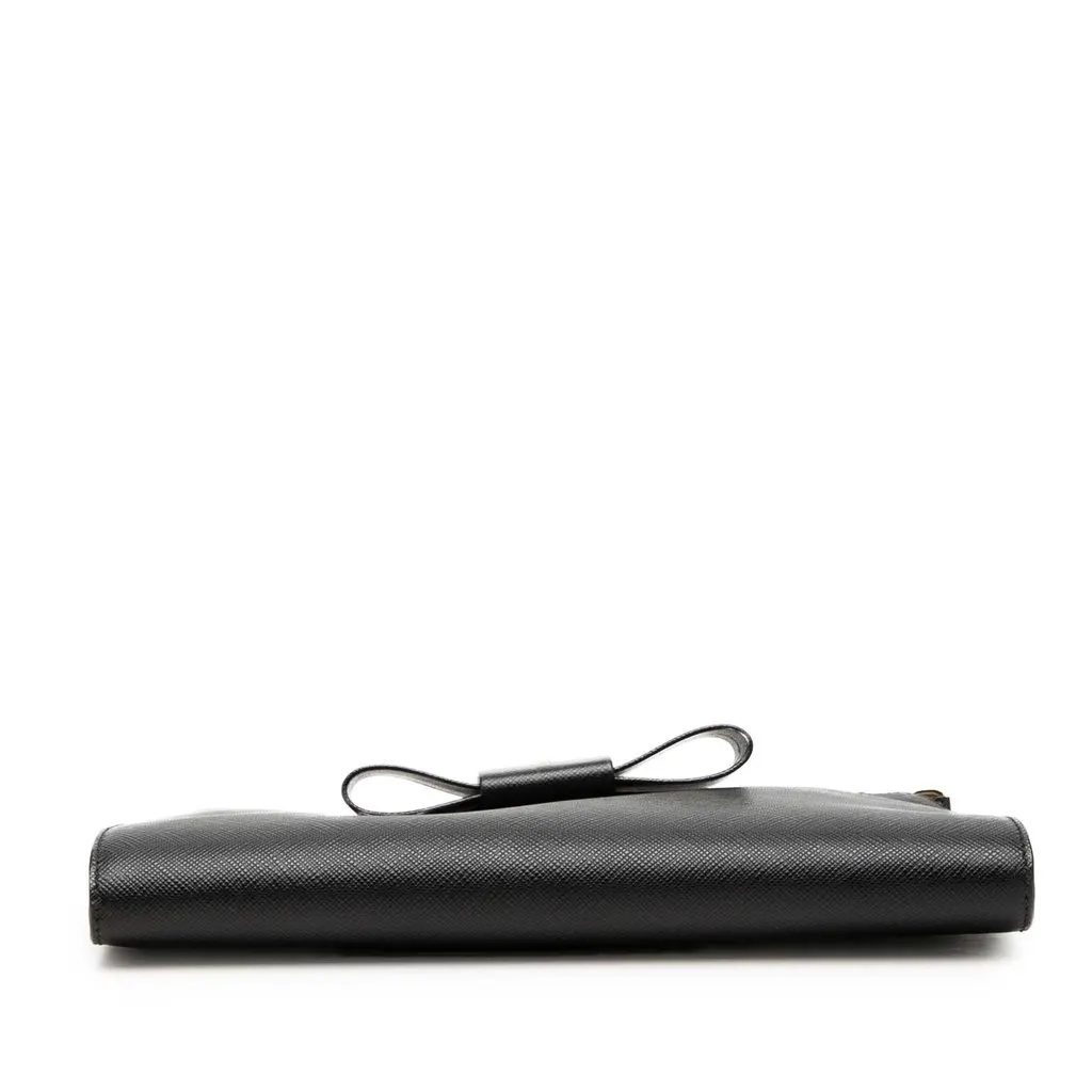 Prada Saffiano Bow Clutch Black Leather Very good - Inside View