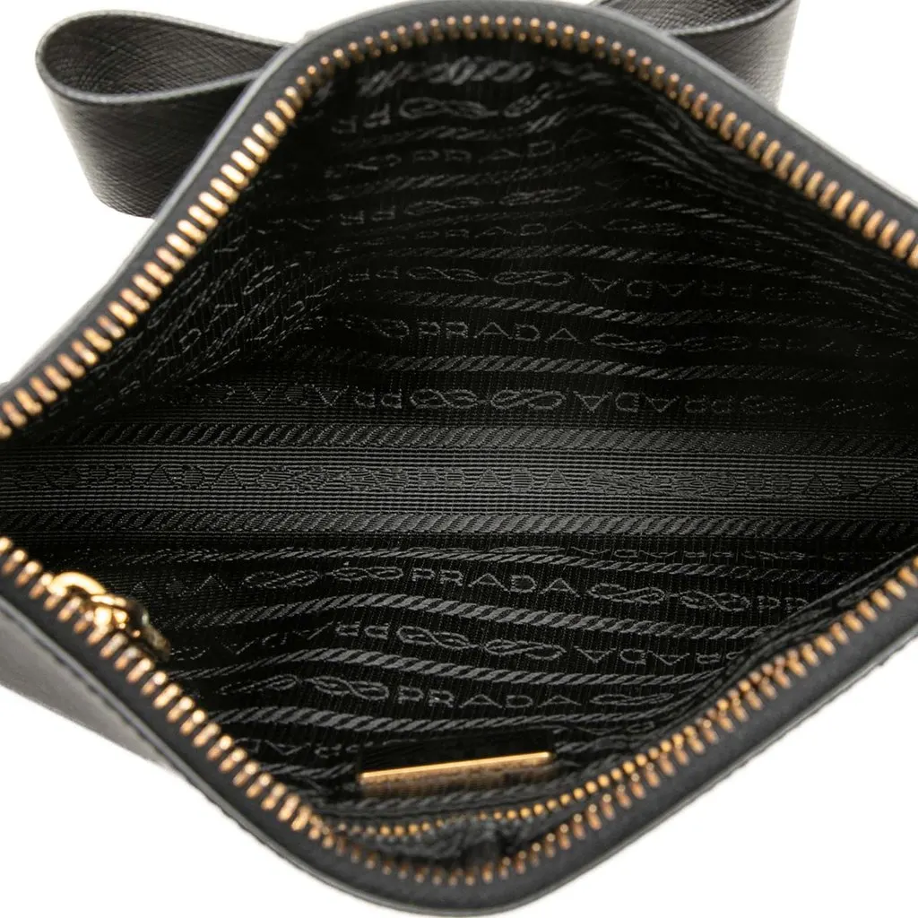 Prada Saffiano Bow Clutch Black Leather Very good - Model View