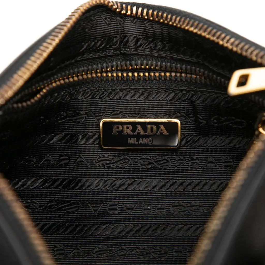 Prada Saffiano Bow Clutch Black Leather Very good - Box View