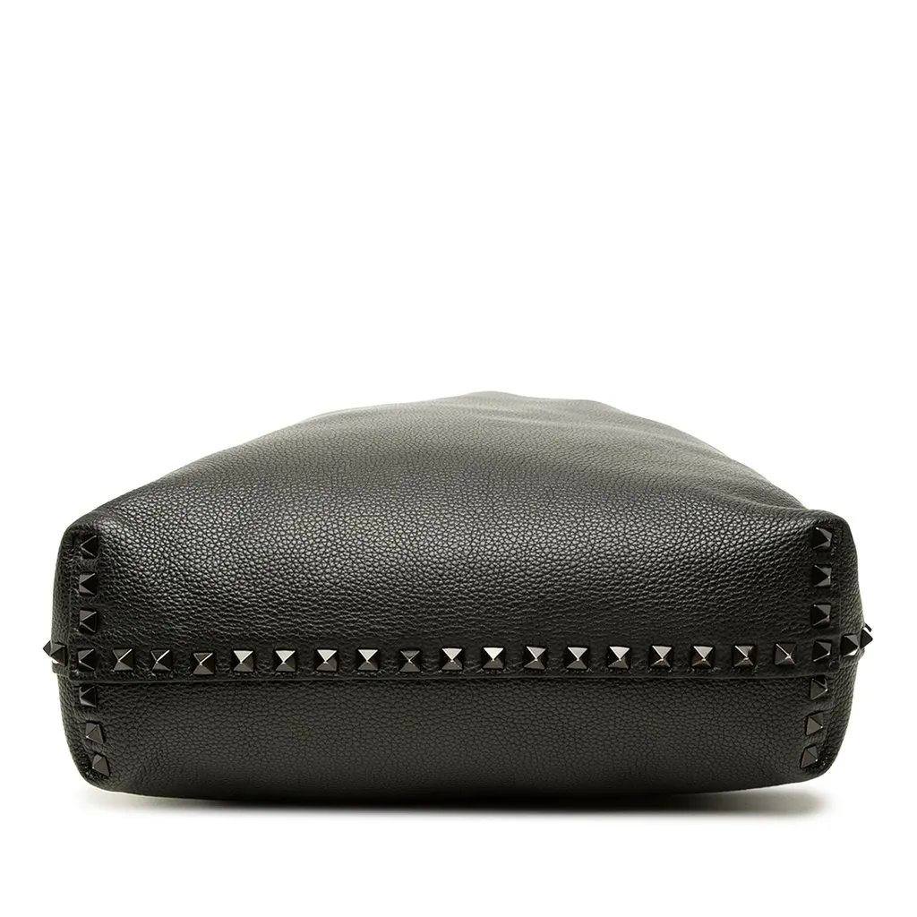 Valentino Grained Calfskin Rockstud Reversible Tote Black Leather Good - Inside View