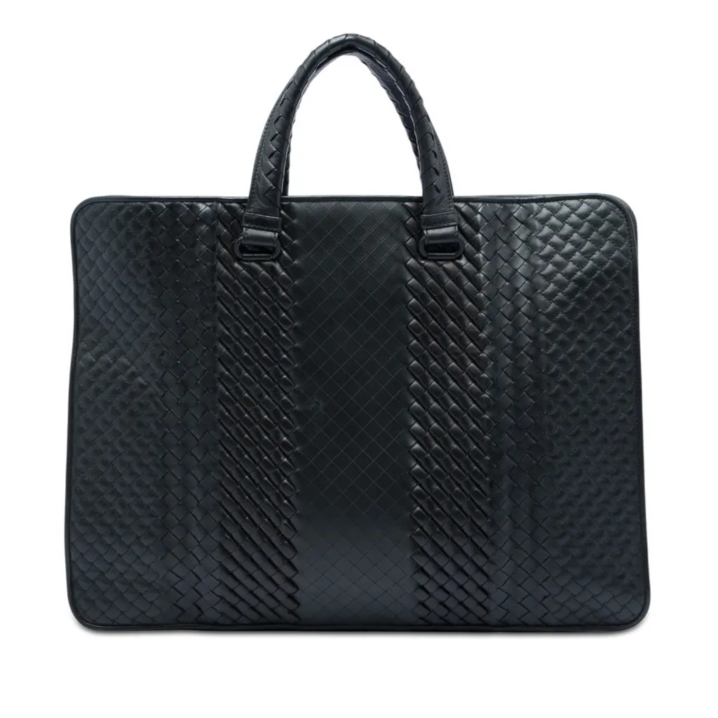 Bottega Veneta Nappa Intrecciato Club Fume Briefcase Black Leather Very good - Front View