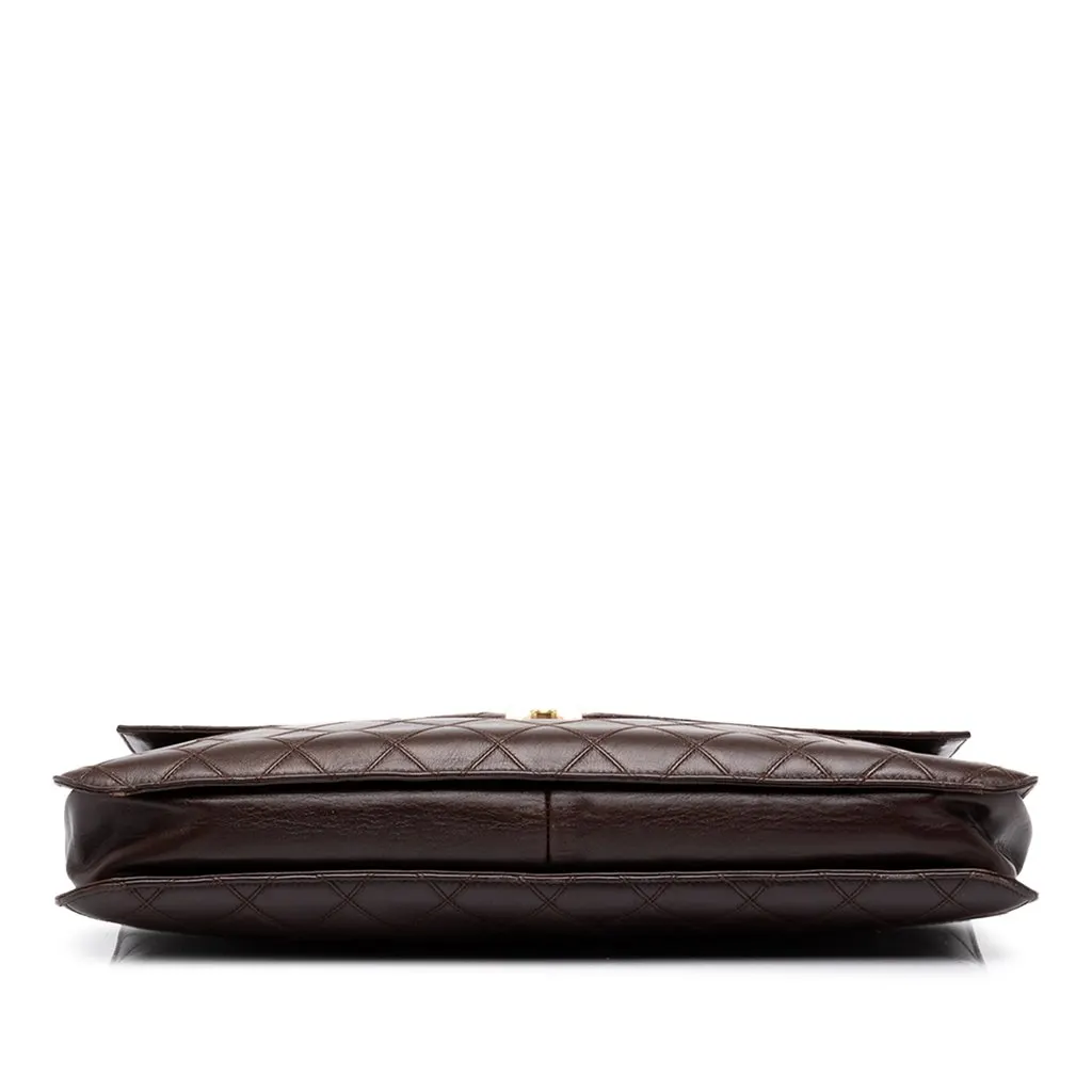 Chanel Quilted Lambskin Briefcase Brown Leather Good - Inside View