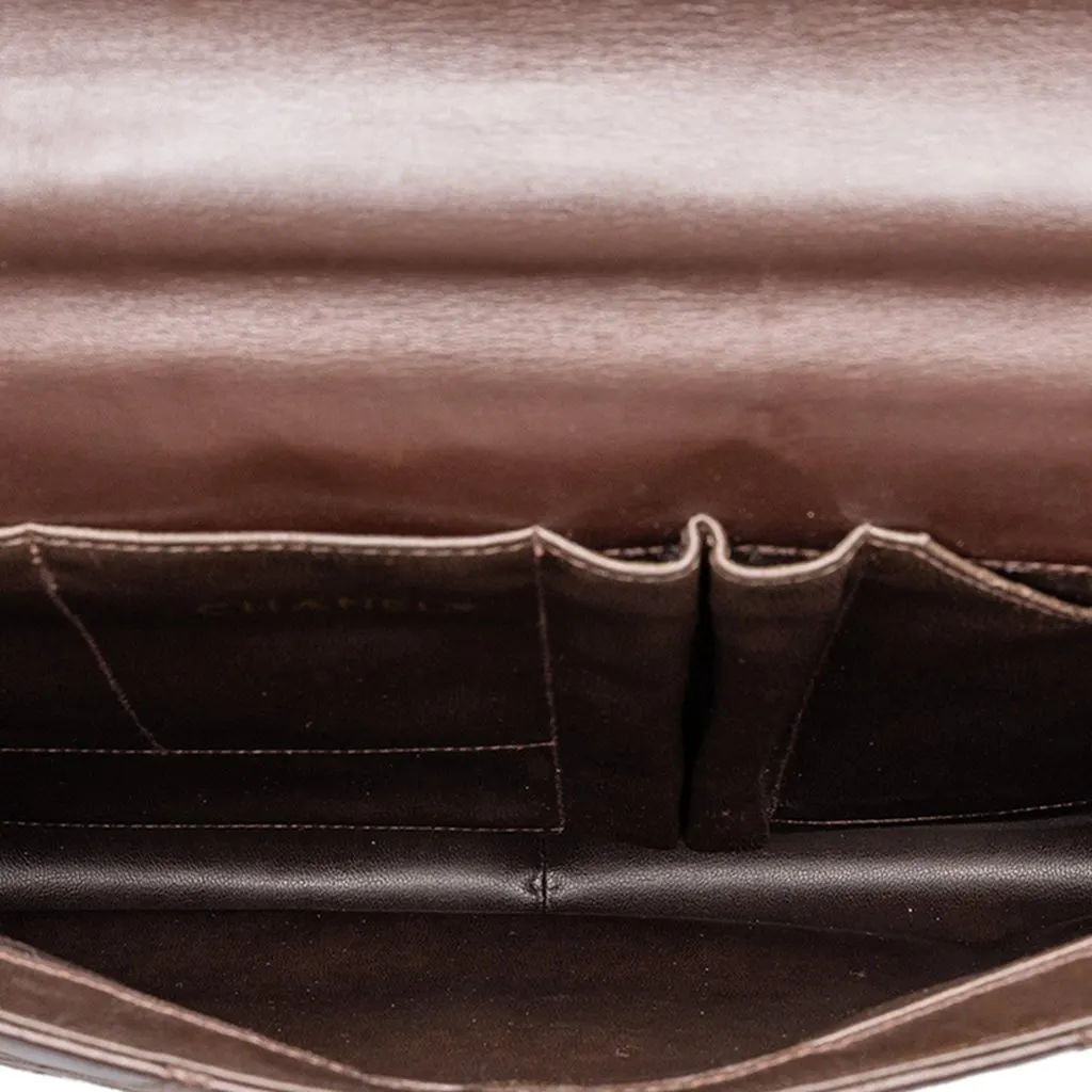 Chanel Quilted Lambskin Briefcase Brown Leather Good - Model View