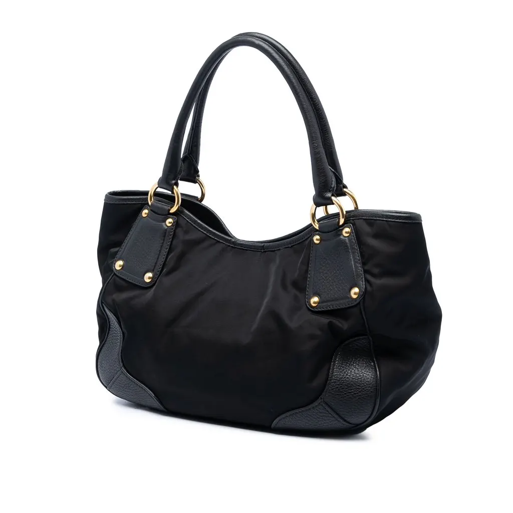 Prada Vitello Daino Trimmed Tessuto Handbag Black Very good - Back View