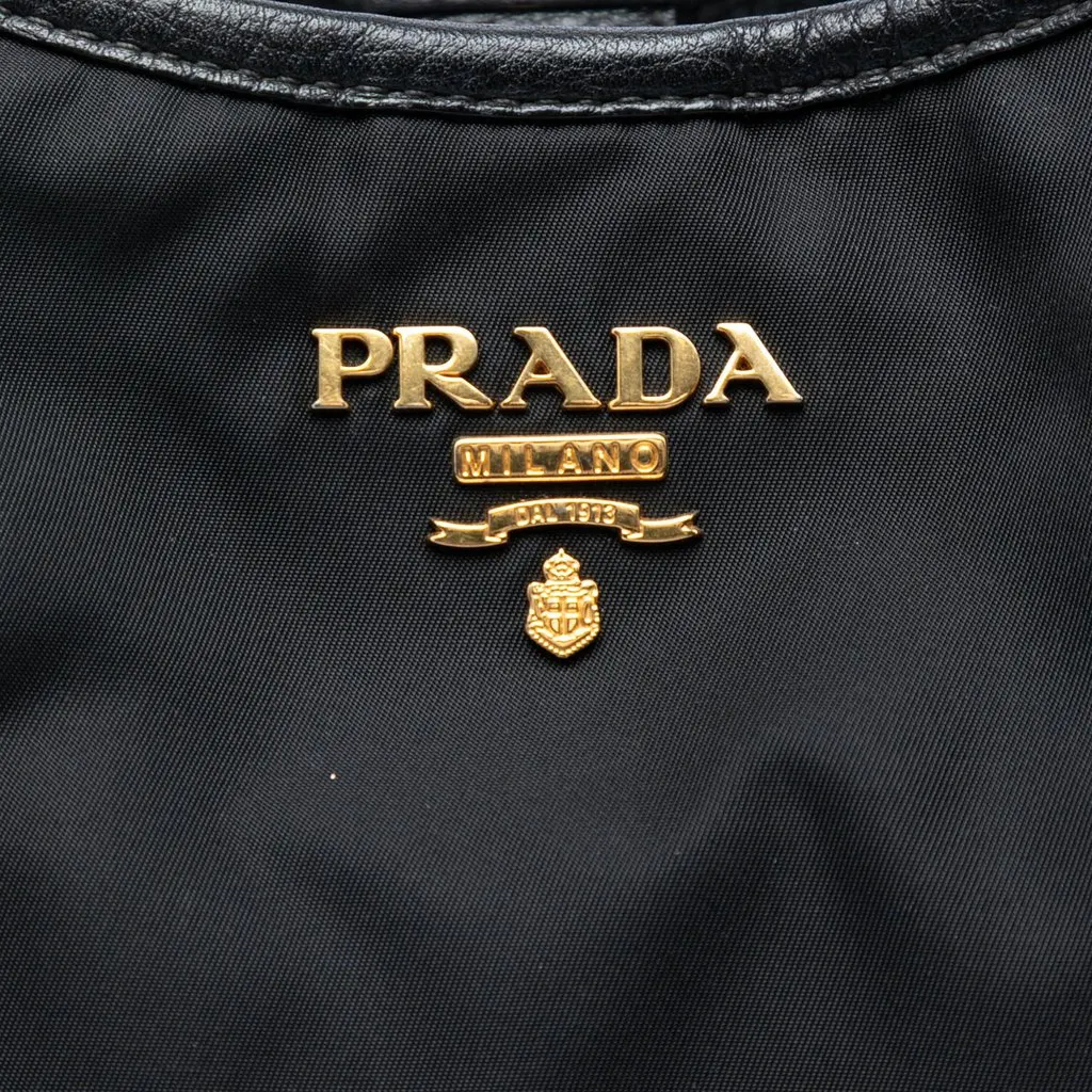 Prada Vitello Daino Trimmed Tessuto Handbag Black Very good - Box View