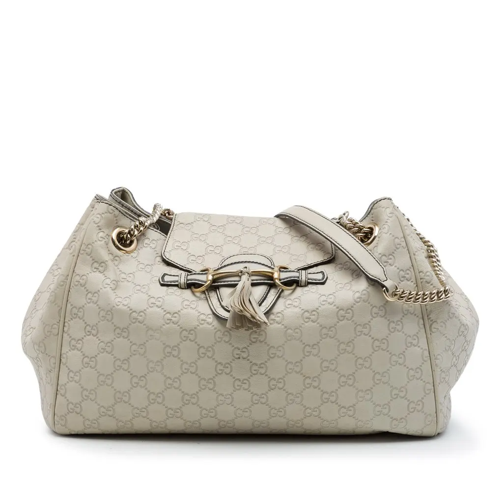 Gucci Large Guccissima Emily Tote White Leather Good - Front View