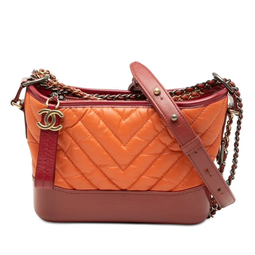 Chanel Small Chevron Lambskin Gabrielle Crossbody Orange Leather Very good - Front View