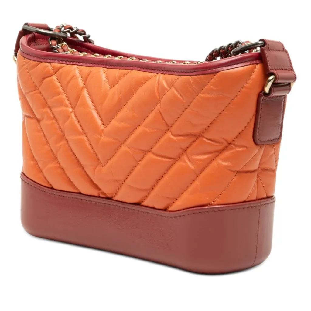 Chanel Small Chevron Lambskin Gabrielle Crossbody Orange Leather Very good - Back View