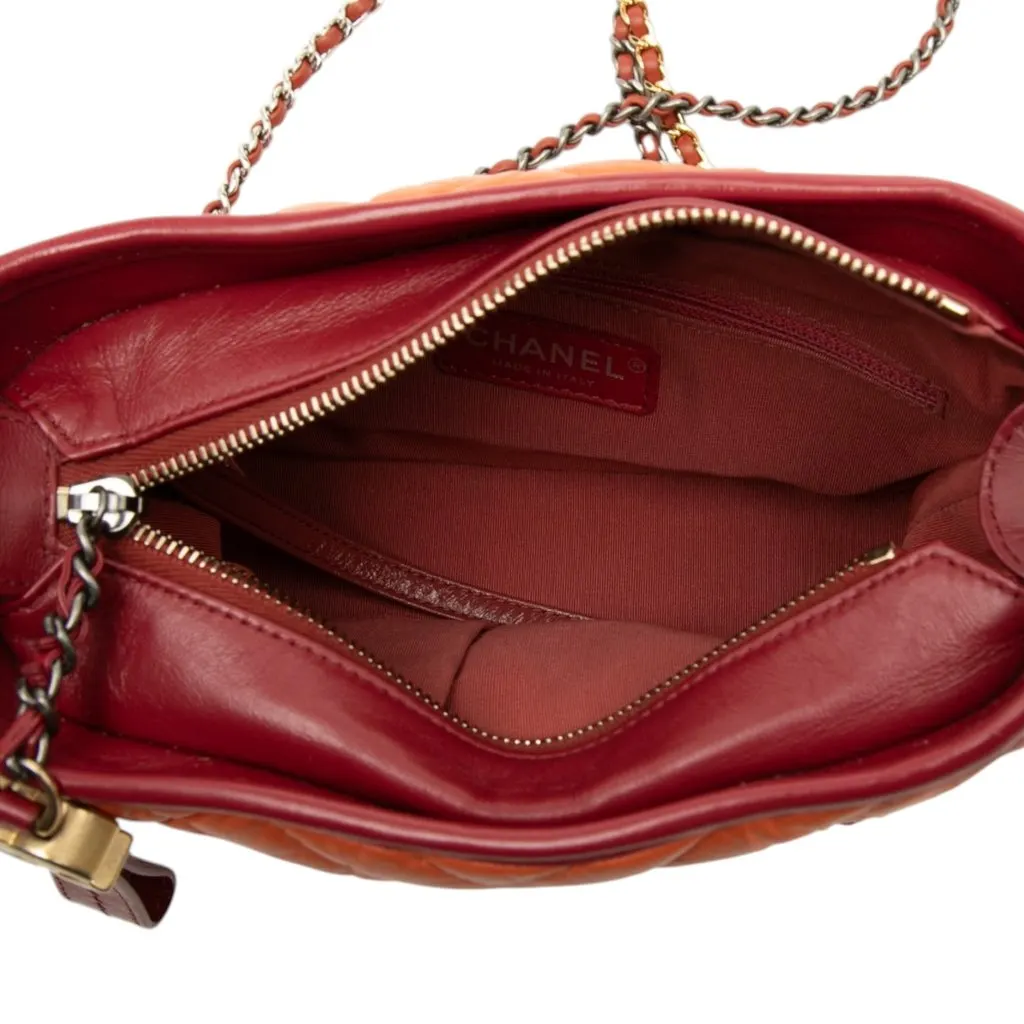 Chanel Small Chevron Lambskin Gabrielle Crossbody Orange Leather Very good - Model View